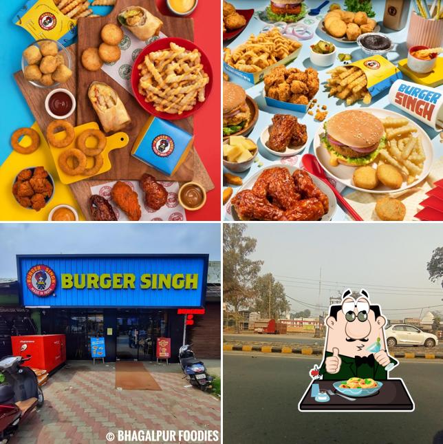 Check out the picture showing food and exterior at Burger Singh