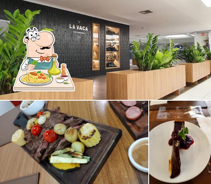 Dê uma olhada a ilustração ilustrando comida e interior a La Vaca