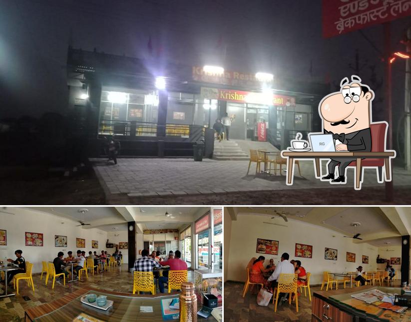 Among various things one can find interior and exterior at Krishna Hotel and restaurants