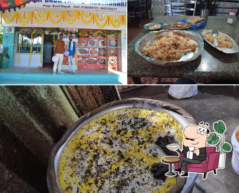 This is the image depicting interior and food at Sai Baba family restaurant