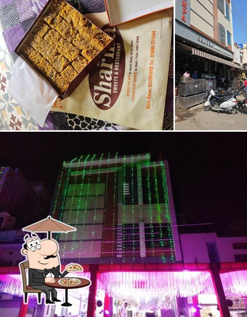 This is the picture displaying exterior and food at Sharma Sweet House