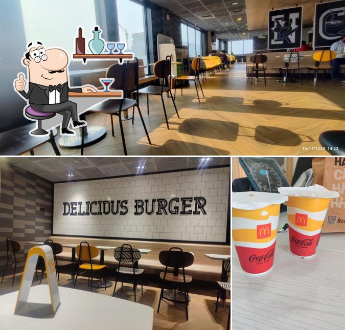 The photo of interior and beverage at McDonald's