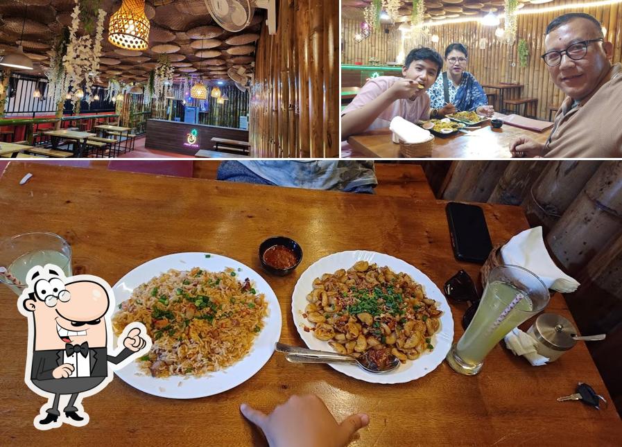 This is the picture showing interior and food at Meat zone cafe