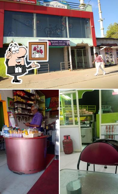 The interior of National Juice World. Shakes, Icecream, Chat & Snacks
