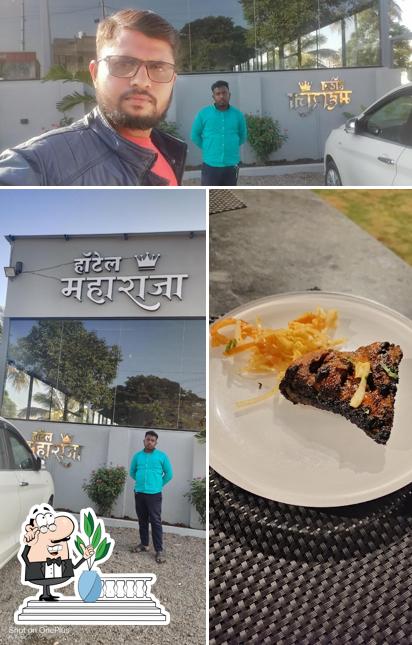 The picture of exterior and food at Hotel Maharaja