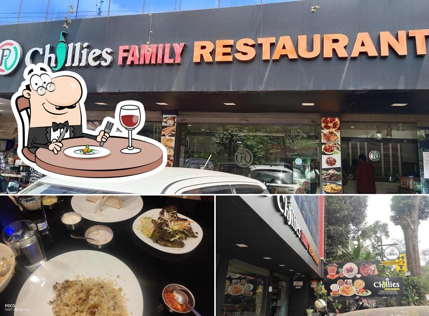 The picture of food and exterior at Chillies Family restaurant