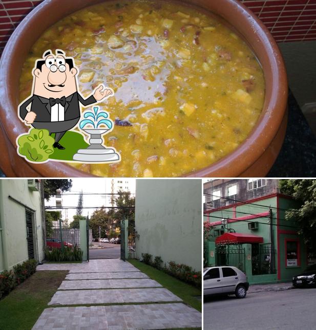 A exterior e pizza do restaurante