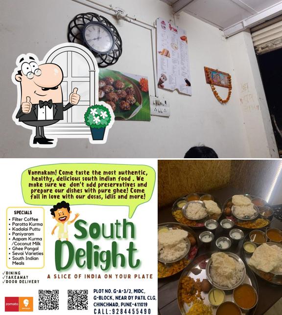 The photo of South Delight’s exterior and food