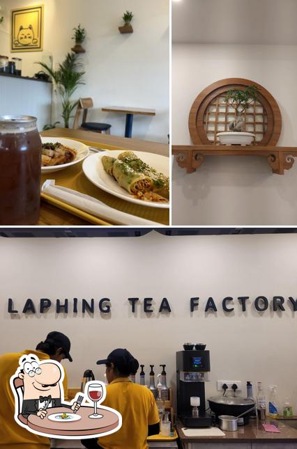 This is the picture showing food and interior at Laphing Tea Factory
