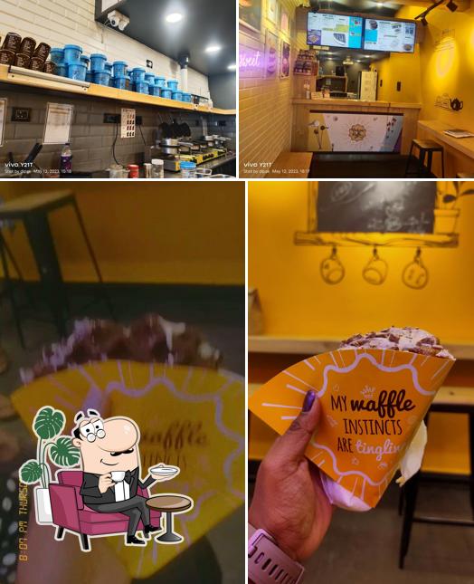 Among different things one can find interior and food at The Belgian Waffle Co