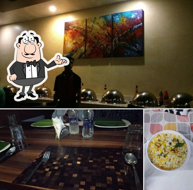 The restaurant's interior and food