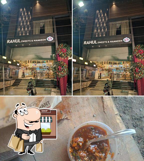 The image of exterior and food at Rahul Sweets Panki Kanpur Restaurant in Panki