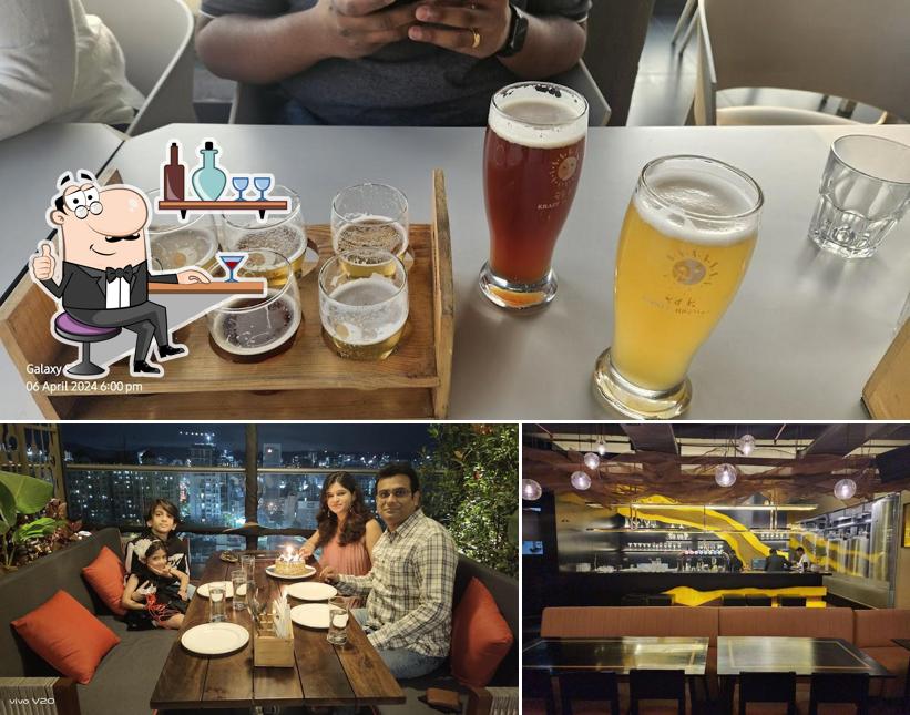 The interior of 24K Kraft Brewzz Brewery Brewpub Rooftop Restaurant in Balewadi High Street, Pune