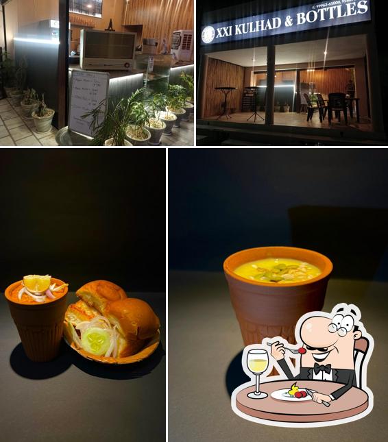 Take a look at the image displaying food and interior at Cafe XXI Kulhad And Bottles