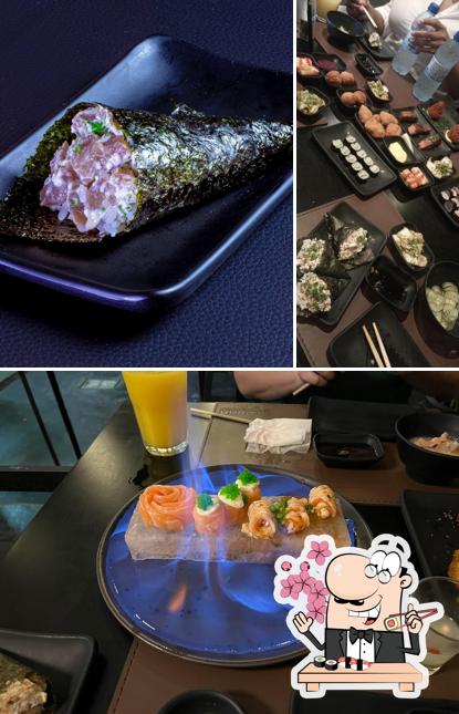 Rolos de sushi são servidos no Buddha Sushi
