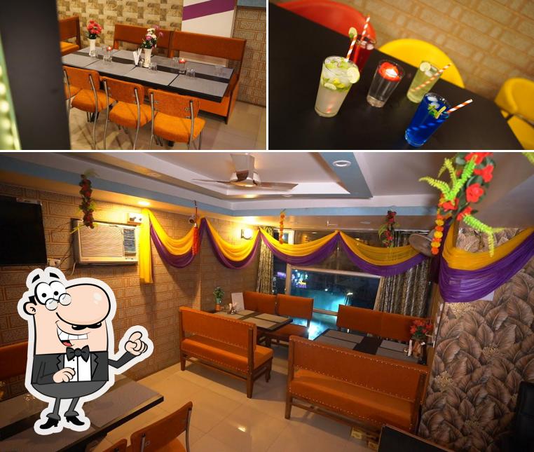 The restaurant's interior and food