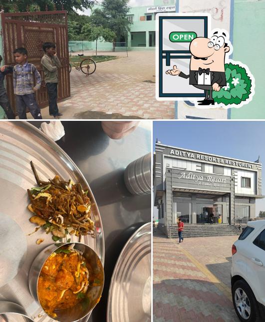 The image of exterior and food at Aditya Resort and Restaurant