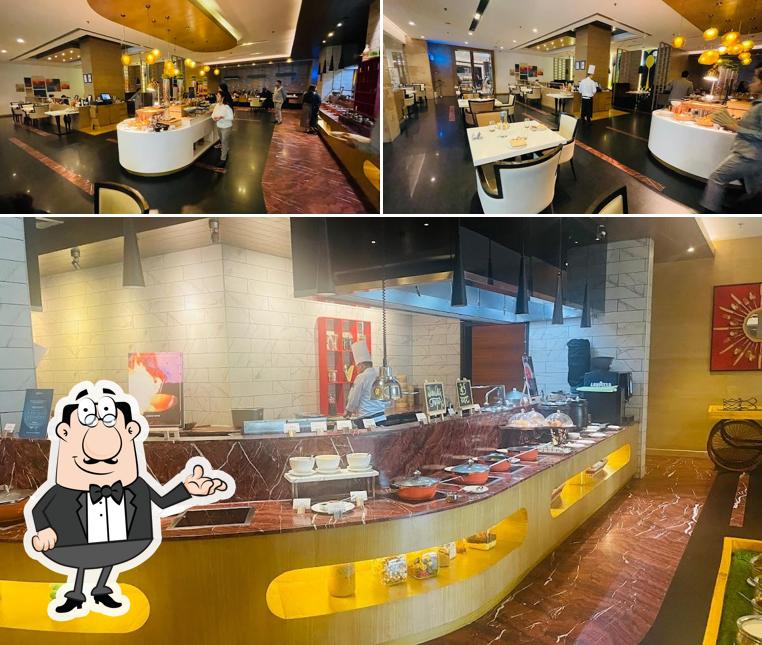 Take a seat at one of the tables at Cafe NH 8