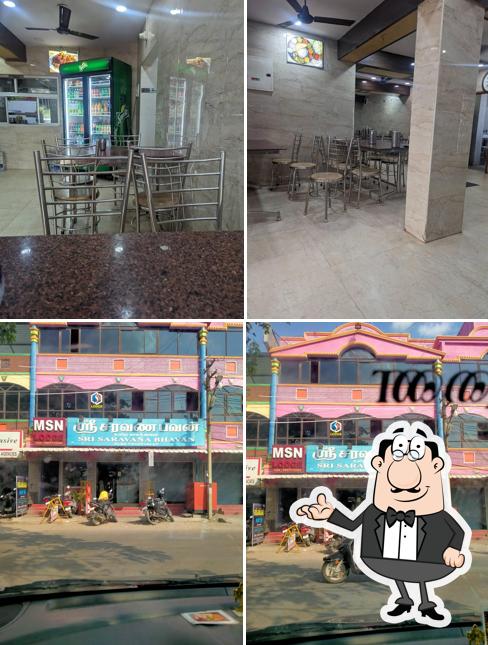 Check out the photo showing interior and exterior at Sri Saravana Bhavan