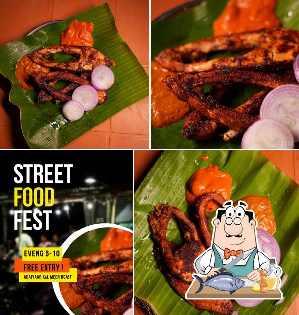 Grilled salmon at Adaiyaar Kal Meen Roast