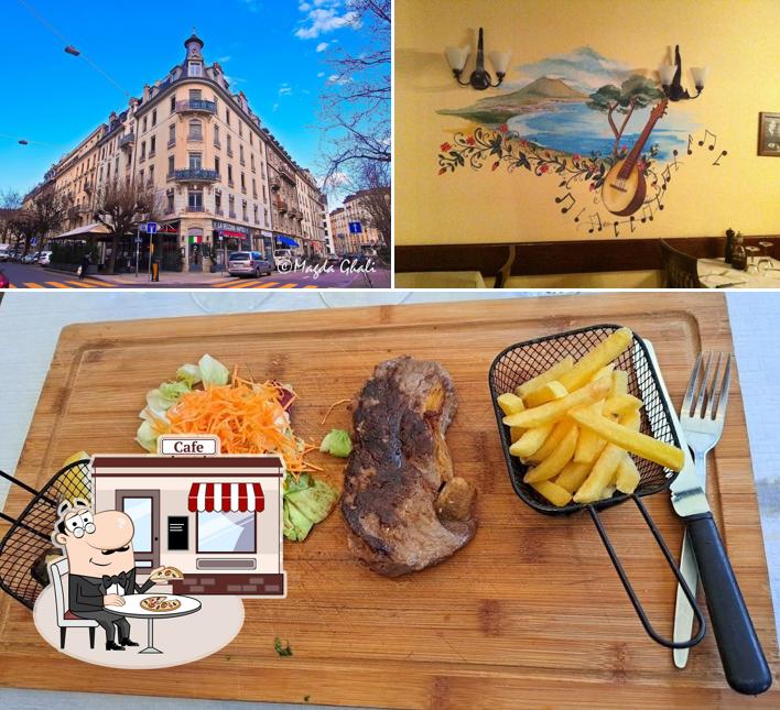 La esterno e cibo del ristorante