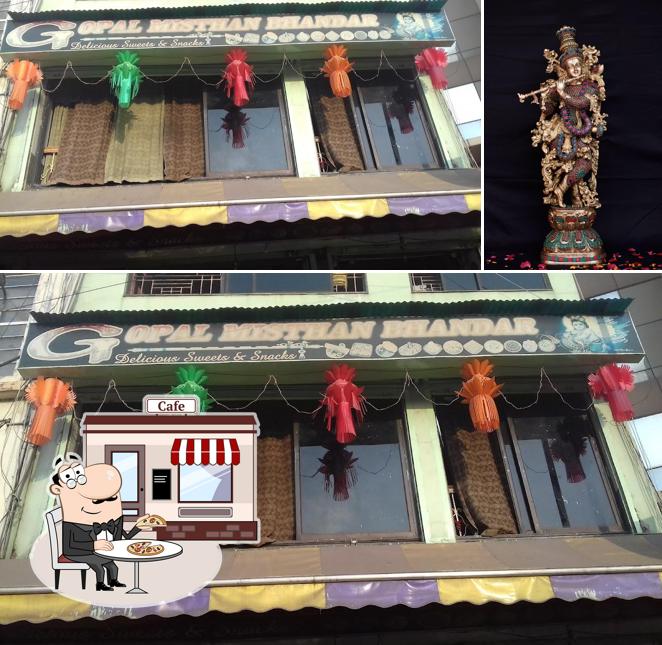 Take a look at the photo showing exterior and food at Gopal Misthan Bhandar