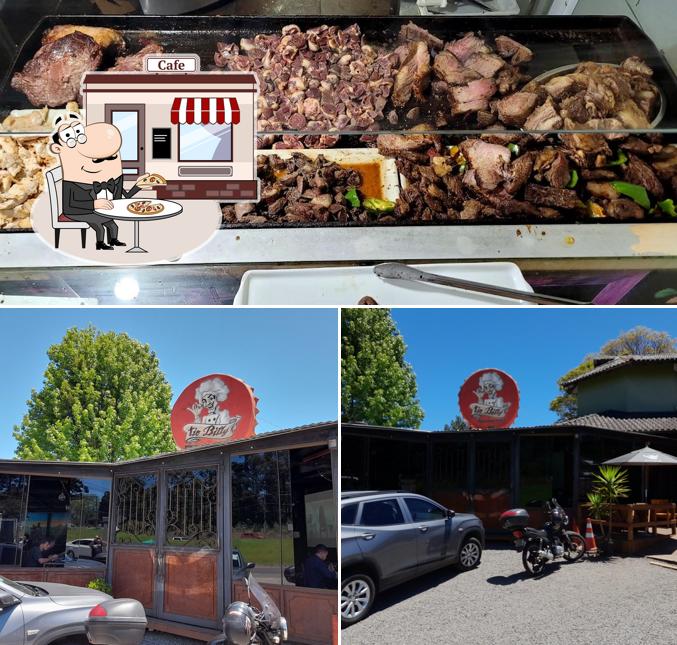 A exterior e comida do restaurante