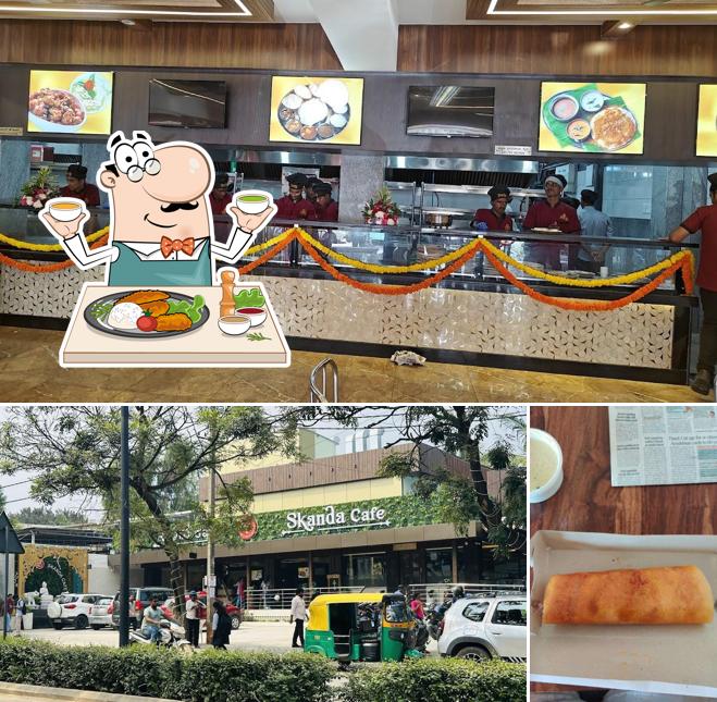 This is the picture depicting food and exterior at Skanda Cafe