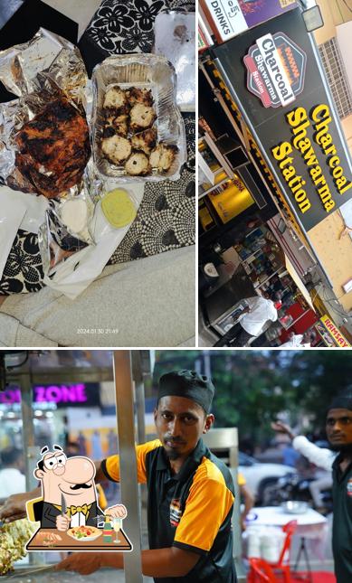 The picture of food and exterior at Charcoal Shawarma Station