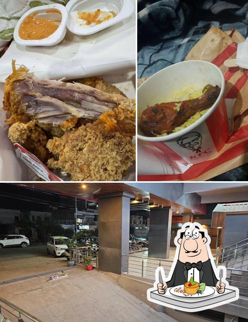 Check out the image depicting food and exterior at KFC
