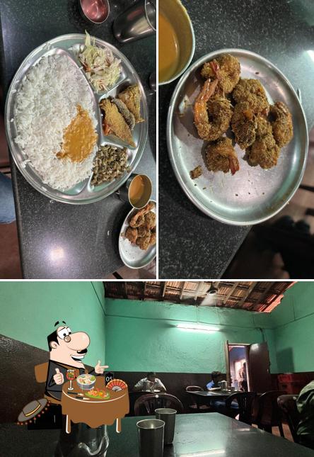 This is the image showing food and interior at Rajus