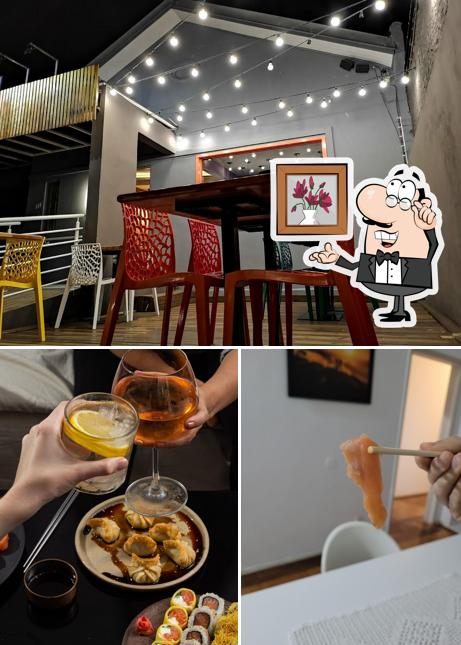 A interior e bebida do restaurante