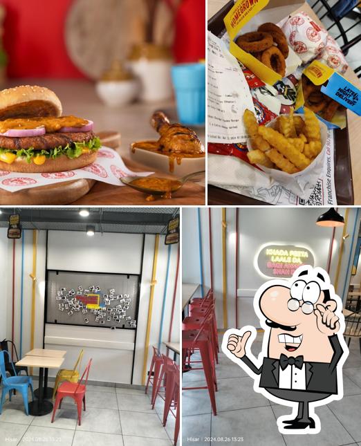 The photo of interior and food at Burger Singh