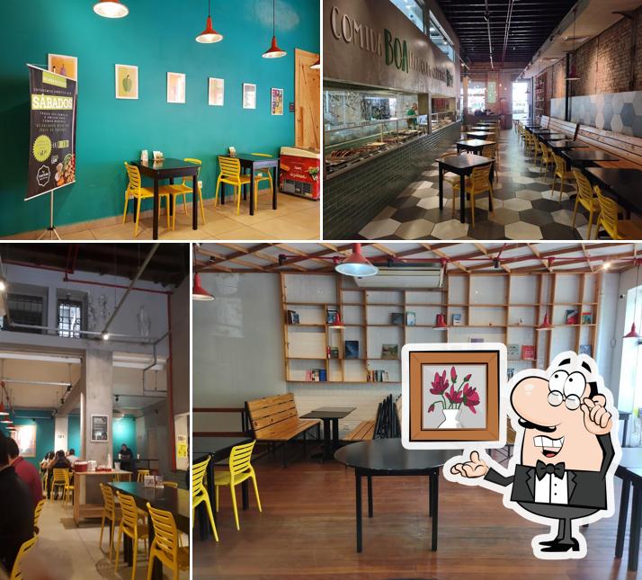 Sente em uma das mesas no Restaurante Canteiro