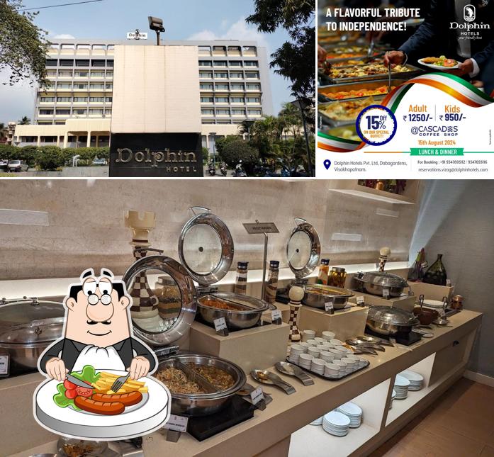 The image of food and exterior at Dolphin Hotel