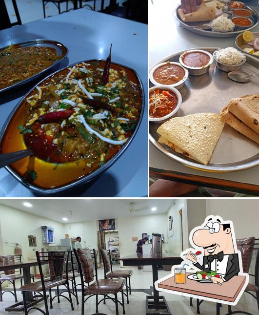 The image of food and interior at Jain Bhojanalay
