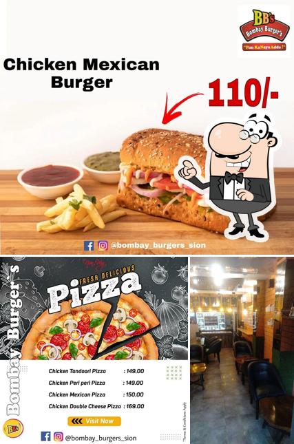 Take a look at the picture showing interior and food at Bombay Burger