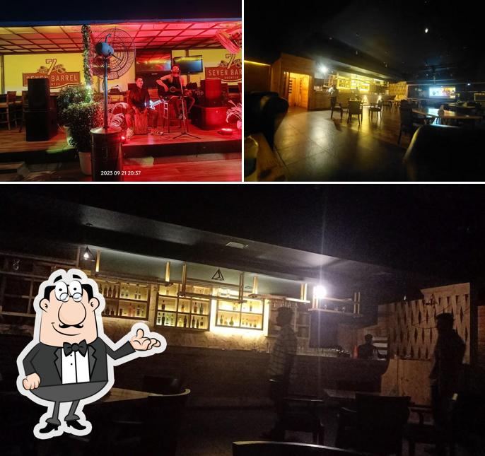 Take a seat at one of the tables at Seven Barrels