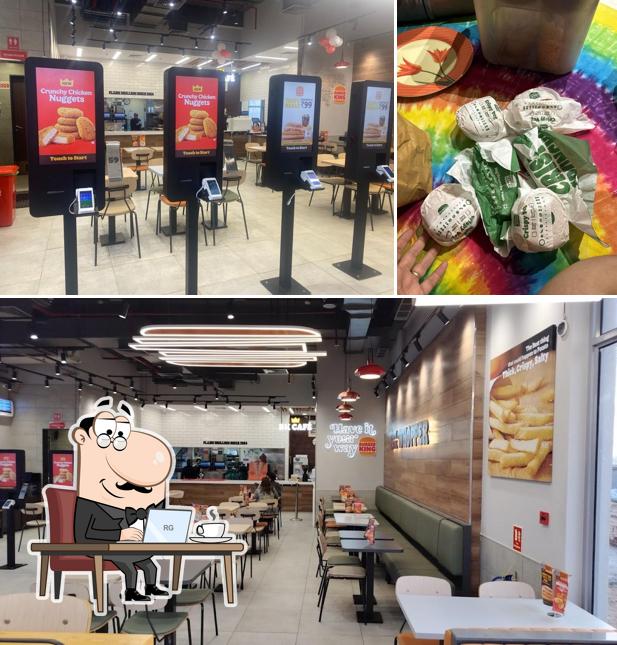 Check out the image displaying interior and beverage at Burger King