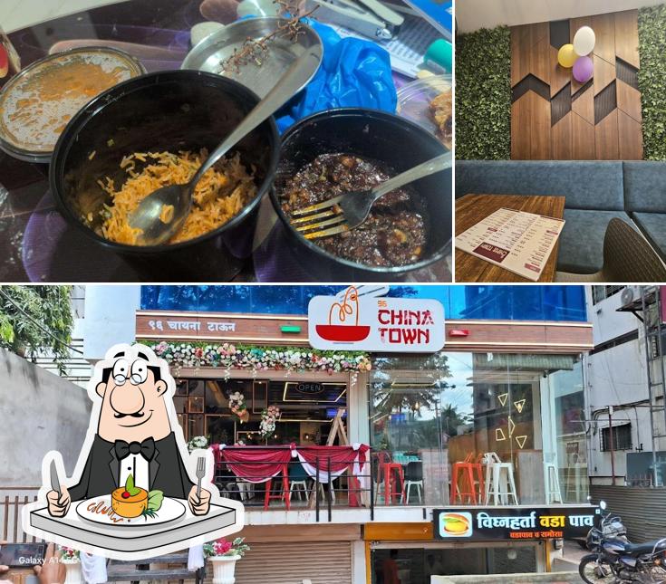 This is the picture depicting food and exterior at 96 China Town
