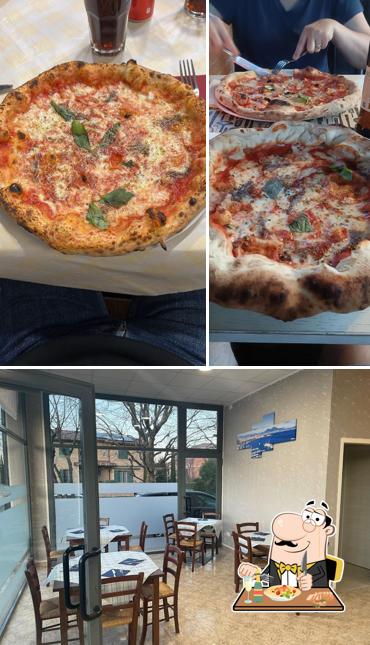 Questa è la immagine che raffigura la cibo e interni di Pizzeria del Sole