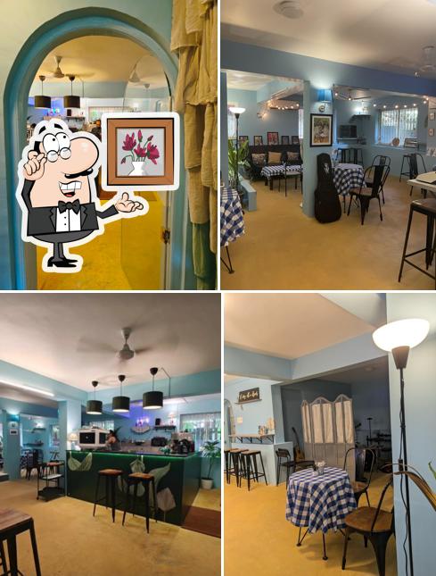 Take a seat at one of the tables at The Blue Wagon Kitchen