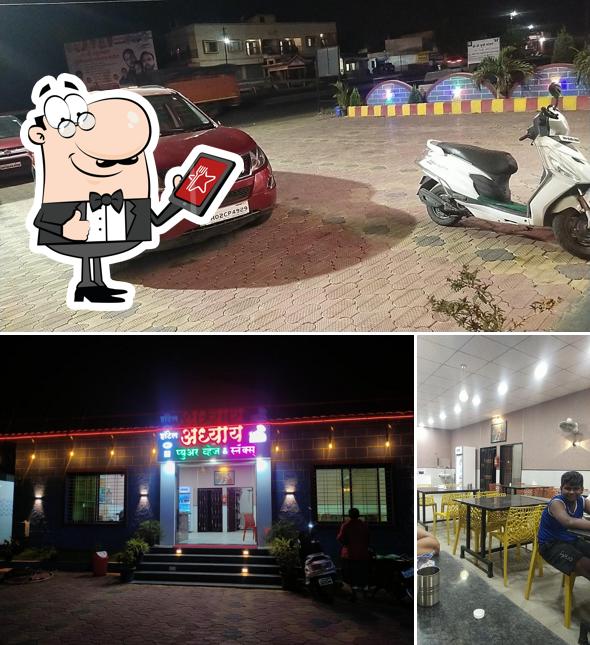 Among different things one can find exterior and interior at Hotel Adhyay Pure veg