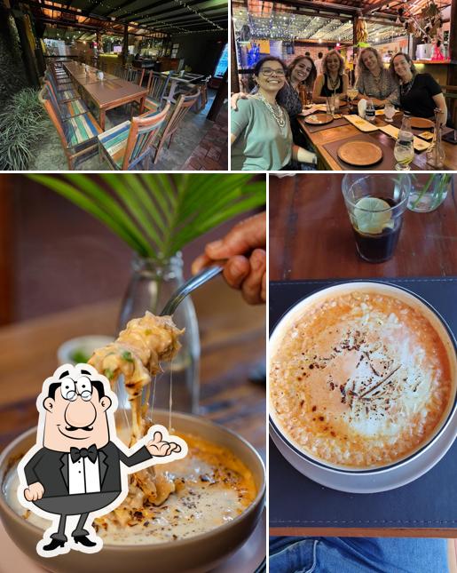 Confira a ilustração mostrando interior e comida a Quintal Iwasa'i - Creperia & Açaiteria