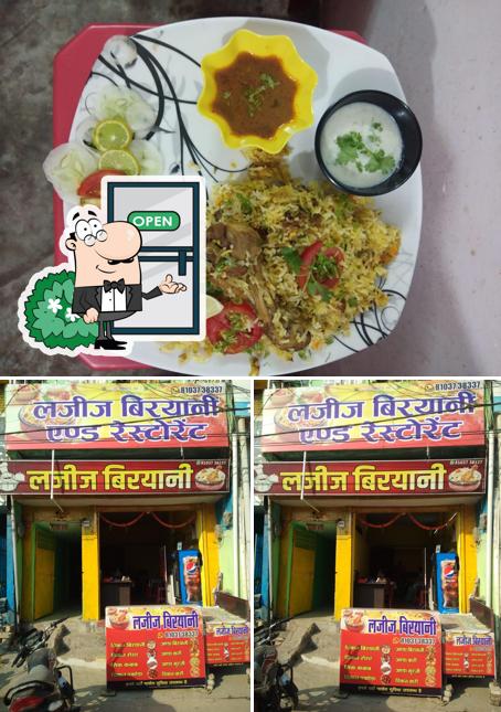 Take a look at the picture depicting exterior and food at Lazeez biryani
