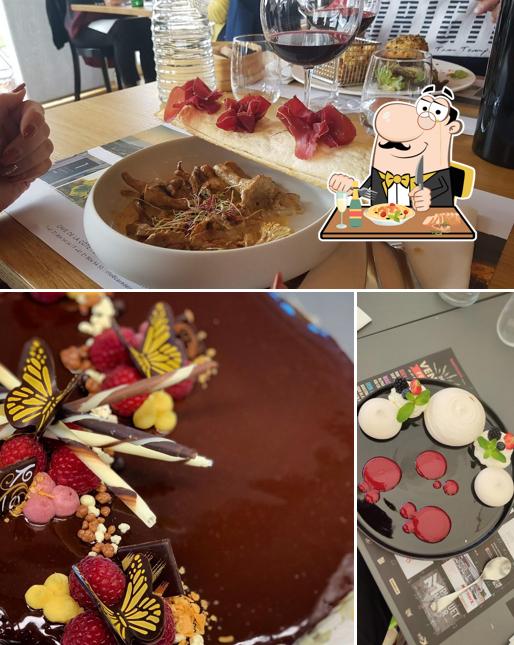 Questa è la immagine che mostra la cibo e interni di Café du Tilleul - Senarclens