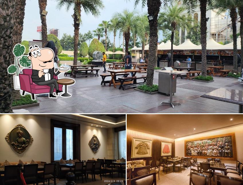 Take a seat at one of the tables at Haveli