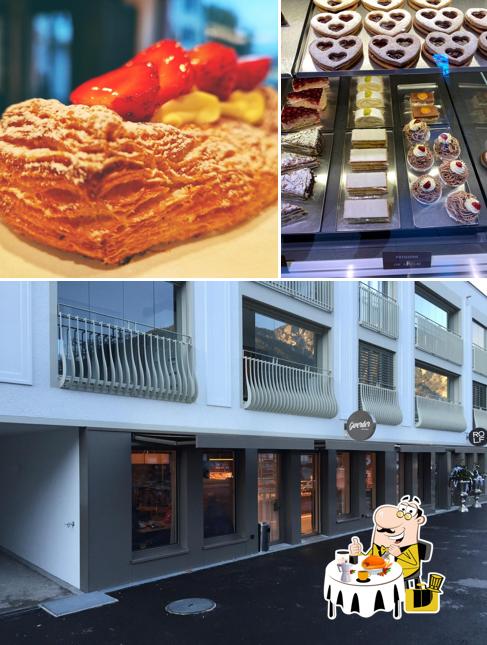 Questa è la foto che mostra la cibo e esterno di Bäckerei Gwerder, Filiale Fortuna