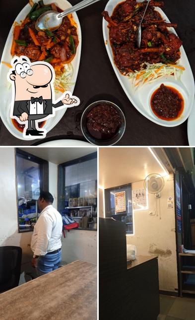 Among various things one can find interior and food at Karan's Kitchen