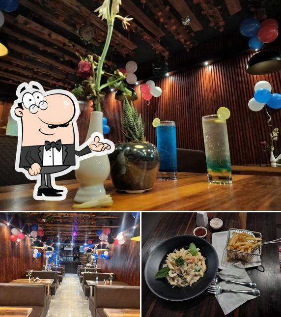 The restaurant's interior and food